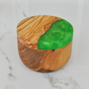 Olive Wood and Green Swirl Resin Salt Cellar